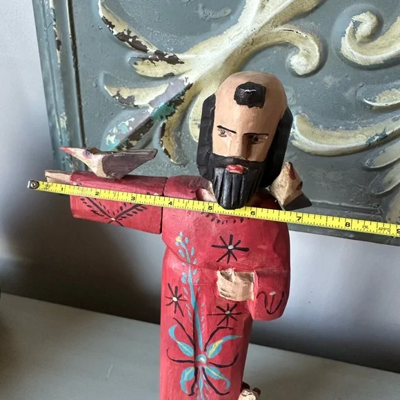 Vintage carved painted wood st Francis statue with bird folk art - Picture 7 of 12